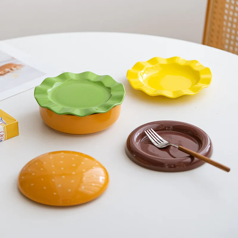 One-person burger modeling creative ceramic tableware gift-giving household dinner plate snack plate