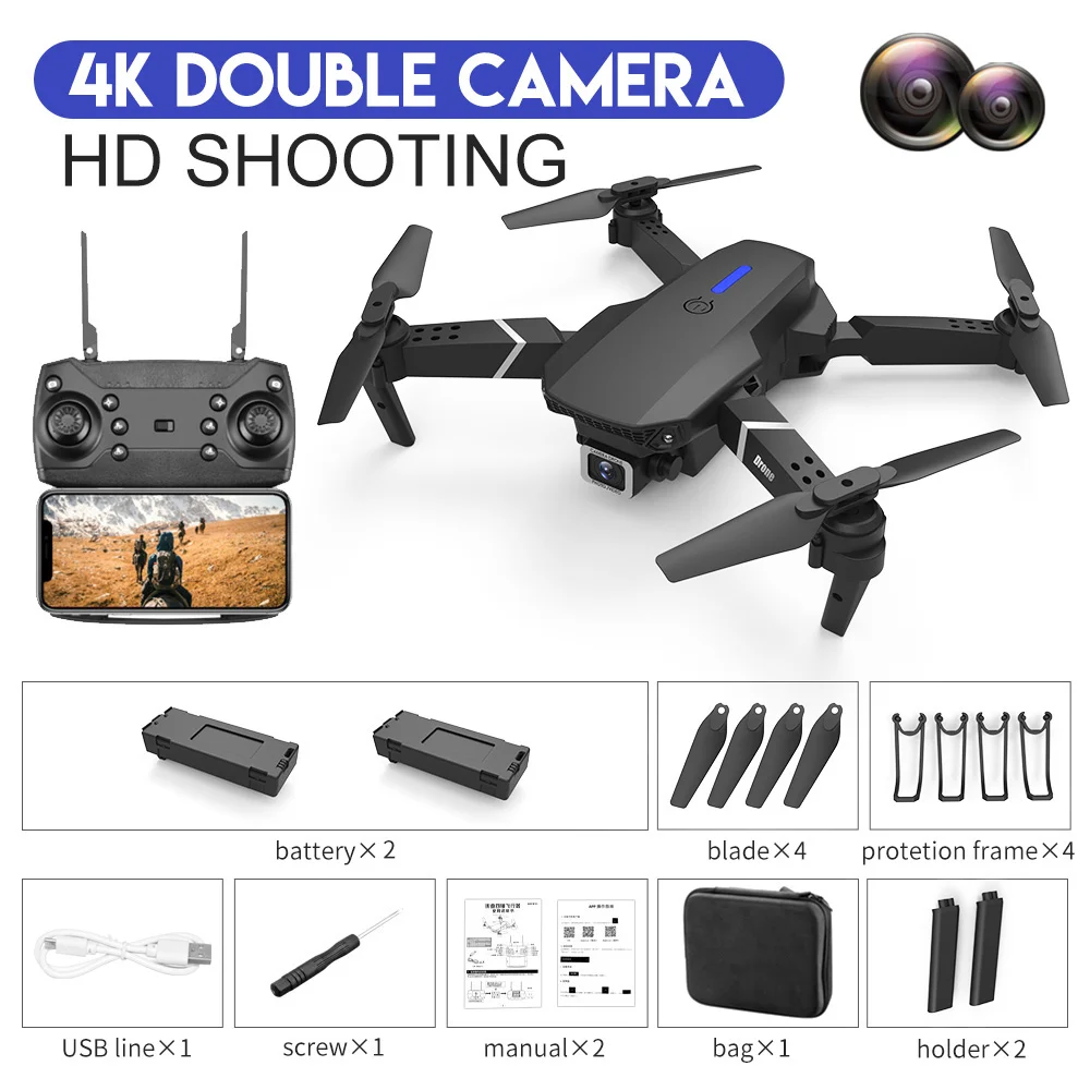 2022 NEW E88 Pro Wifi FPV Portable Foldable Remote Control Drones 4K HD Daul Camera Drone Rc Quadcopter Helicopter Dron Toys quadcopter remote RC Quadcopter