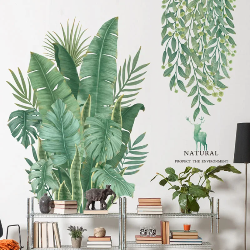 

Наклейки на стену в виде банановых листьев, растений, лося для гостиной, спальни, съемные декоративные наклейки для рисования