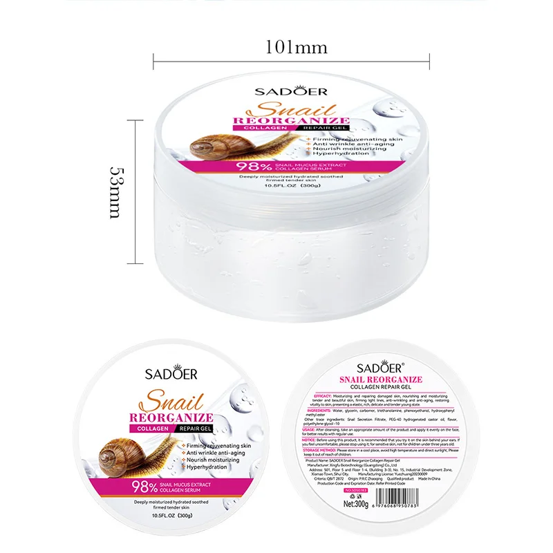SADOER Snail Collagen Face Cream Gel Firming Repair Brightening Hydrating Facial Creams Beauty Skin Care Products