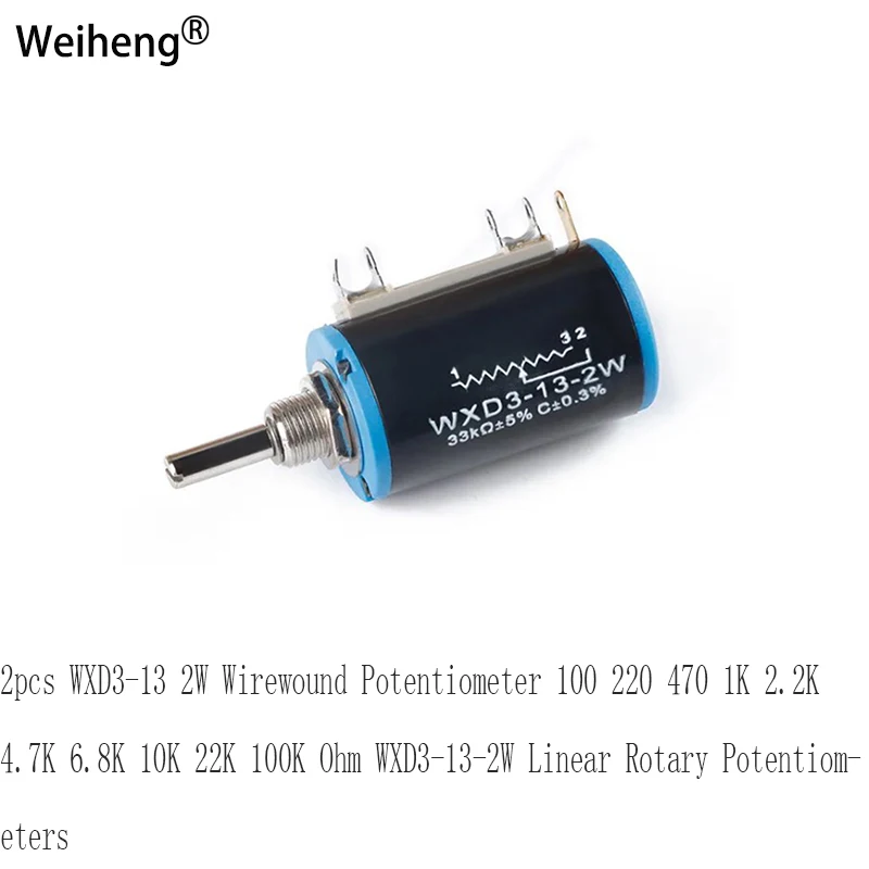 

2pcs WXD3-13 2W Wirewound Potentiometer 100 220 470 1K 2.2K 4.7K 6.8K 10K 22K 100K Ohm WXD3-13-2W Linear Rotary Potentiometers