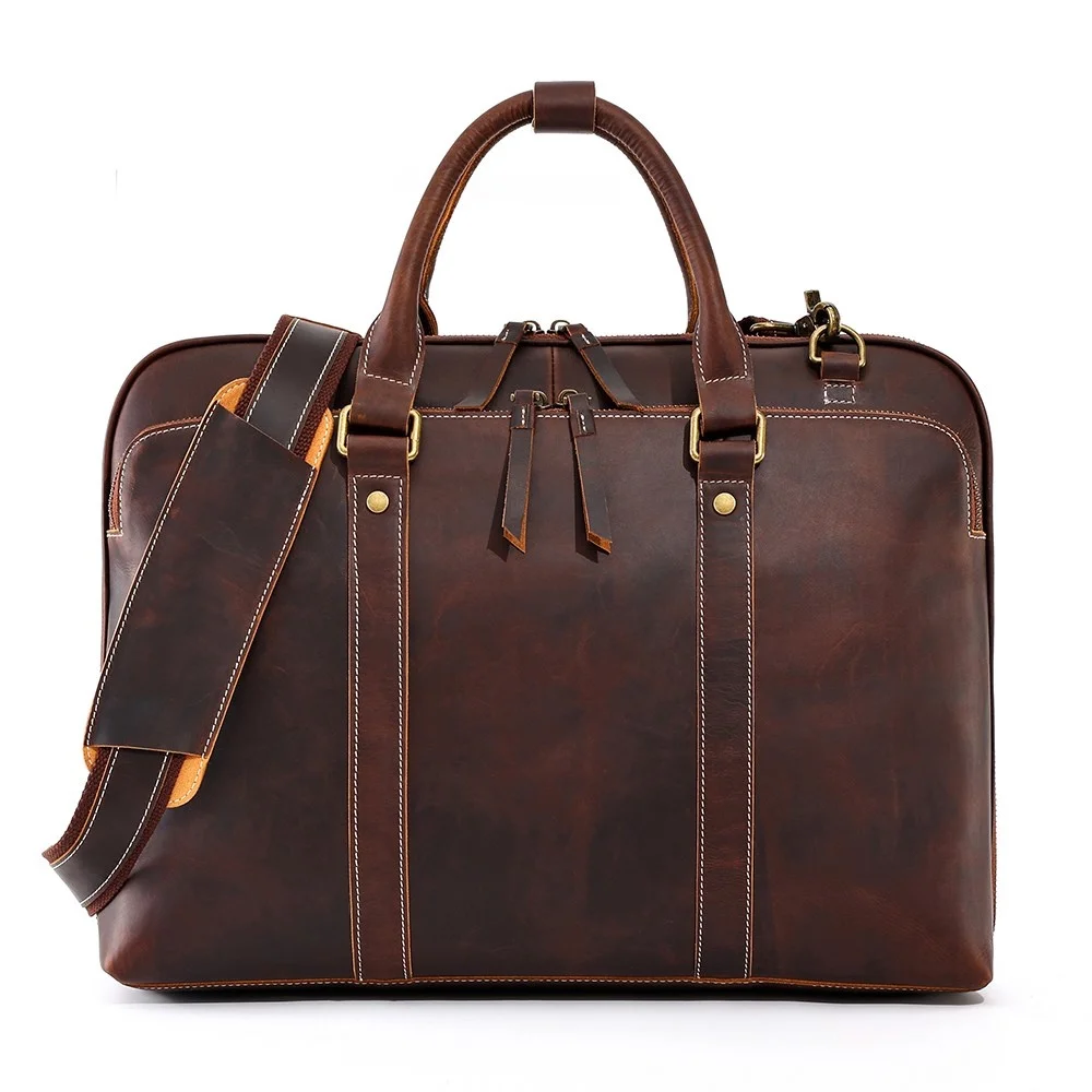 

Genuine Leather Business Men Briefcase Bag for 15.6" Laptop Cowhide Shoulder Messenger Bag Quality Office Tote Handbags