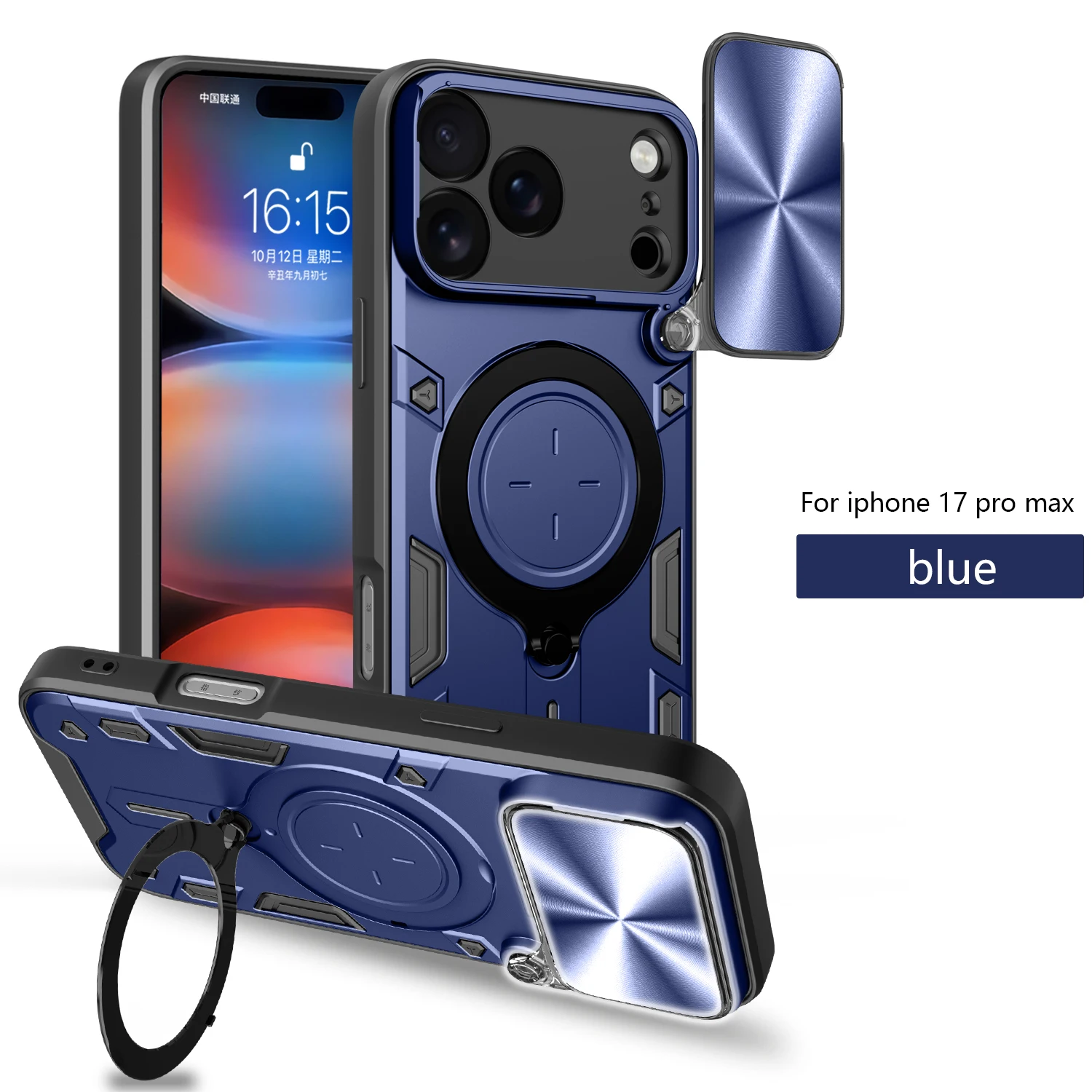 Heavy Duty Rugged Armor Phone Case with Magnetic Bracket and Slide Camera Protection Cover