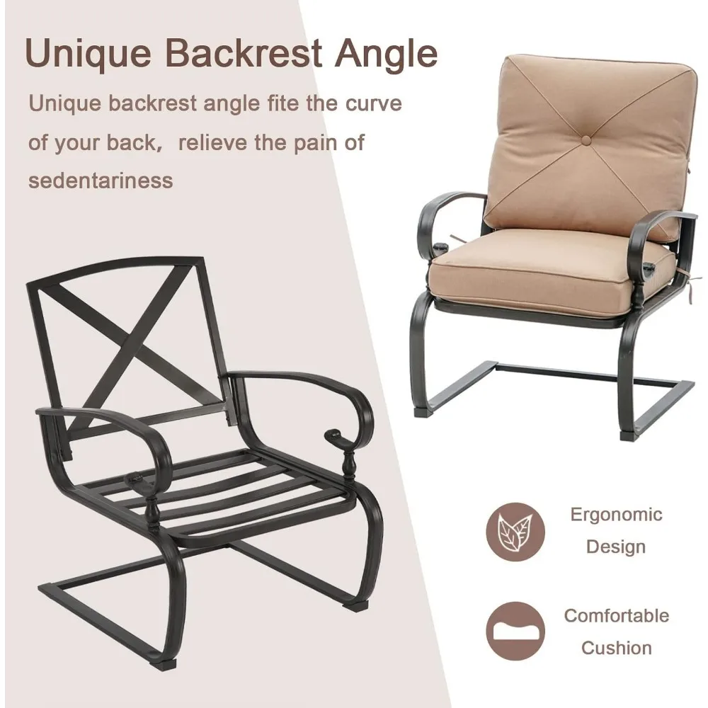 3 Piece Patio Furniture Outdoor Bistro Set Metal Action Lounge Cushioned Chairs and Bistro Round Table Set, Wrought Ir 4