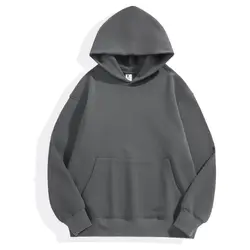 Premium Heavyweight Cotton Velvet Hooded Sweatshirt - Unisex Thick Polar Fleece Pullover Hoodie - XL (Carbon grey)