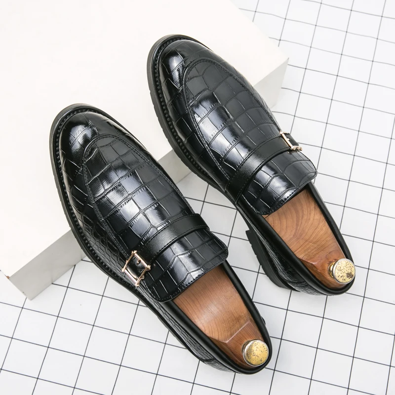 Luxury Leather Shoes Designer Men Casual Office Bussiness Grey Pointed Low-heel Loafers Mens Wedding Dress Male Shoes Mens Shoes 6