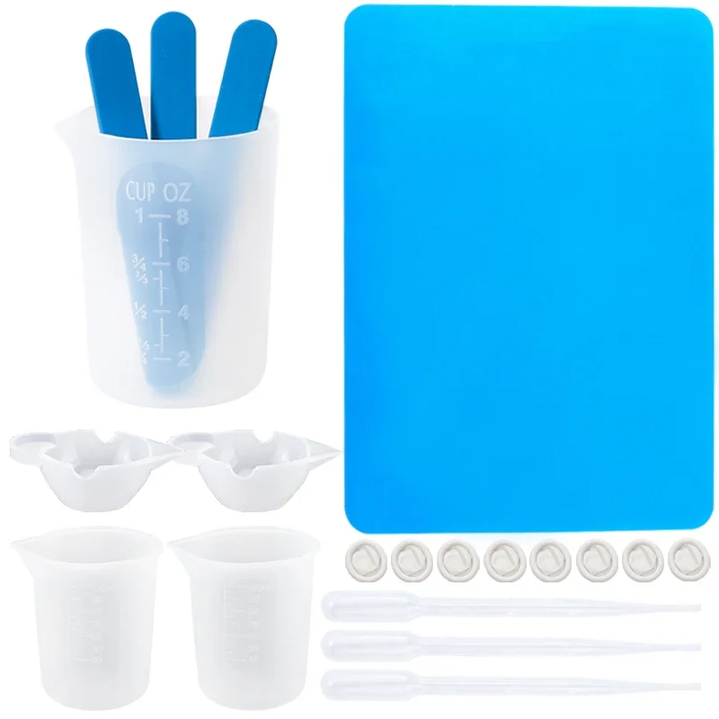 Versatile Resin Mixing Set: Non-Stick Silicone Mat, Measuring Cups, Stirring Rods, and Spoons