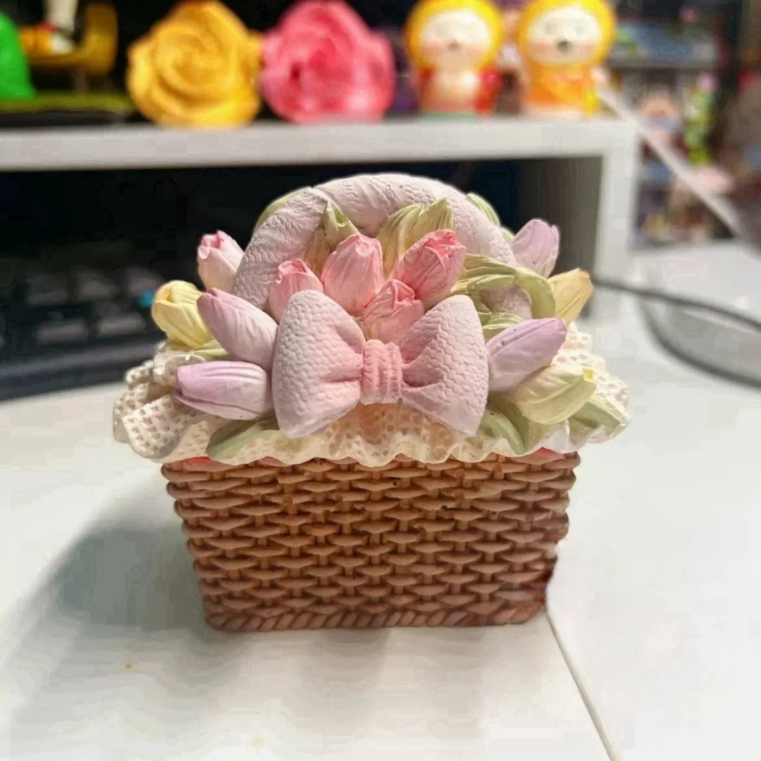 

DIY Tulip Flower Basket Storage Box Gypsum Mold Valentine's Day Flower Jewelry Box Concrete Cement Plaster Storage Silicone Mold