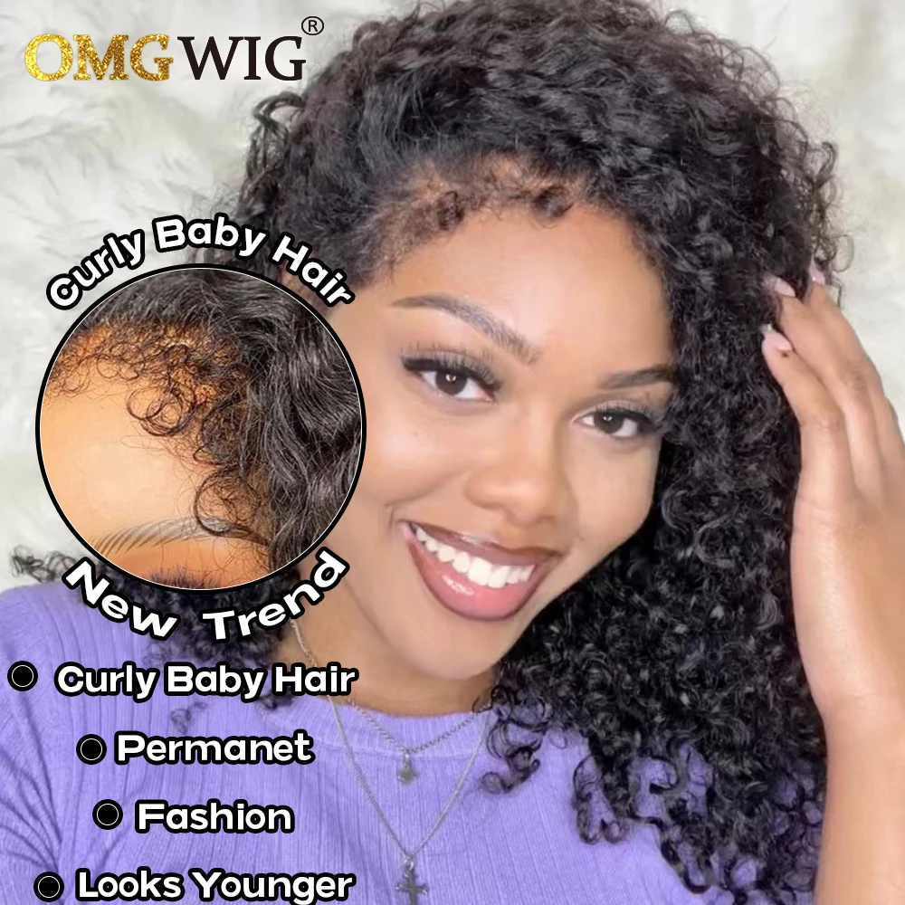 Curly Baby Hair Pre Plucked Curly Lace Front Human Hair Wigs 13x6 Lace Frontal For Black Women Kinky HairLine New Trend 180%