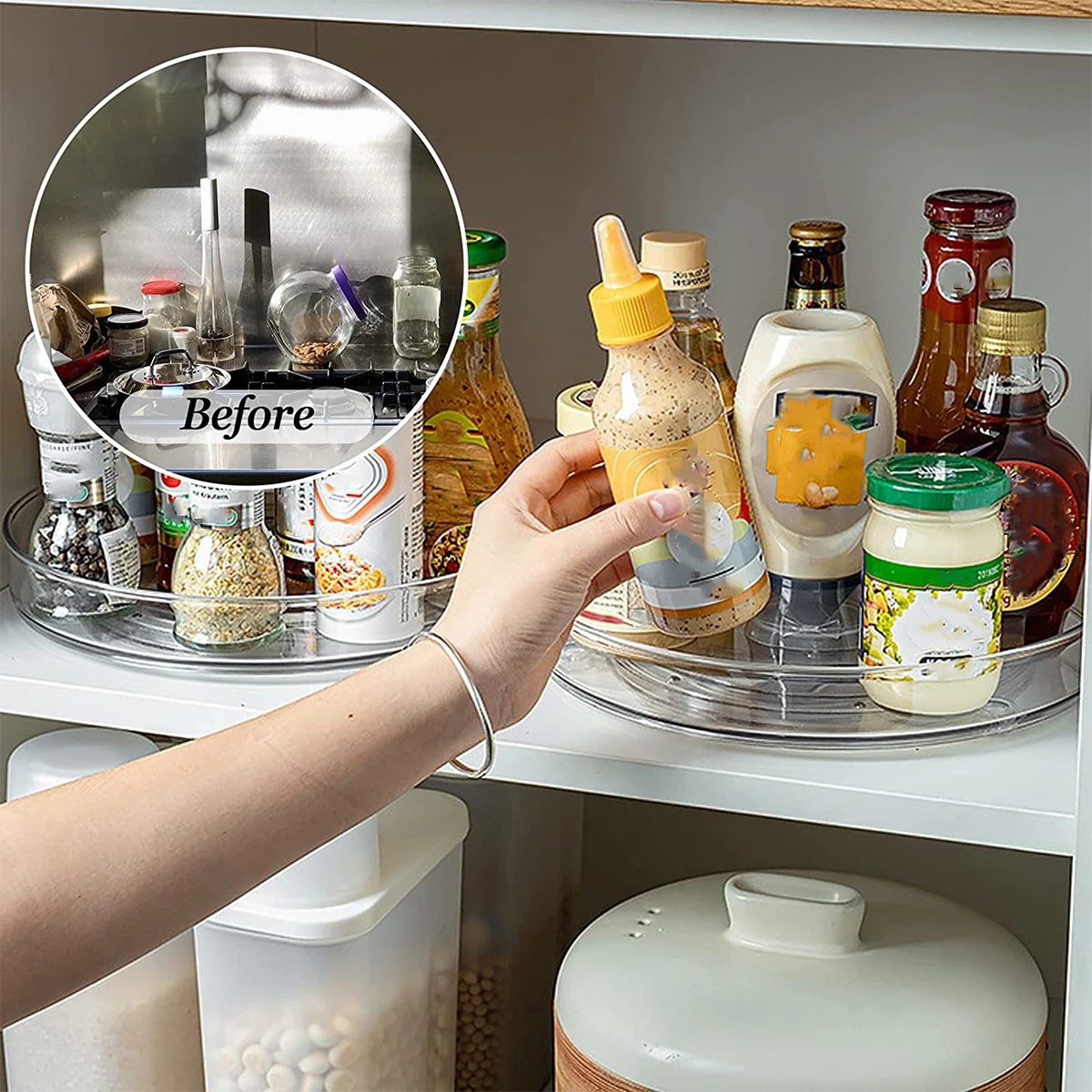 1-10Pcs Clear Turntable Storage Tray Multifunctional Spice Rack Cosmetic Storage Tray Cabinet Refrigerator Kitchen Rack