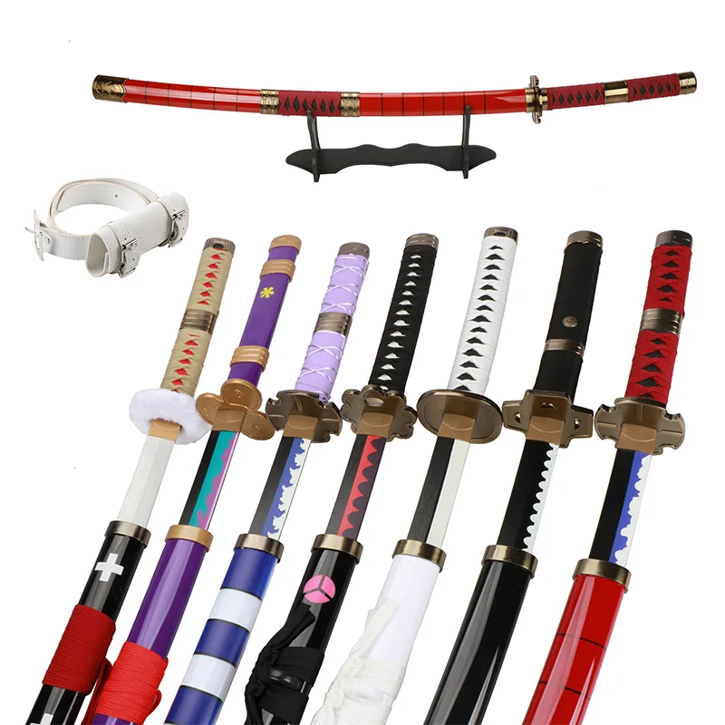 Zoro Sword Set Of Three Bamboo Wooden Roronoa Zoro Katana Enma Purple Cosplay Gifts for Party Present 80Cm/ 31.5"