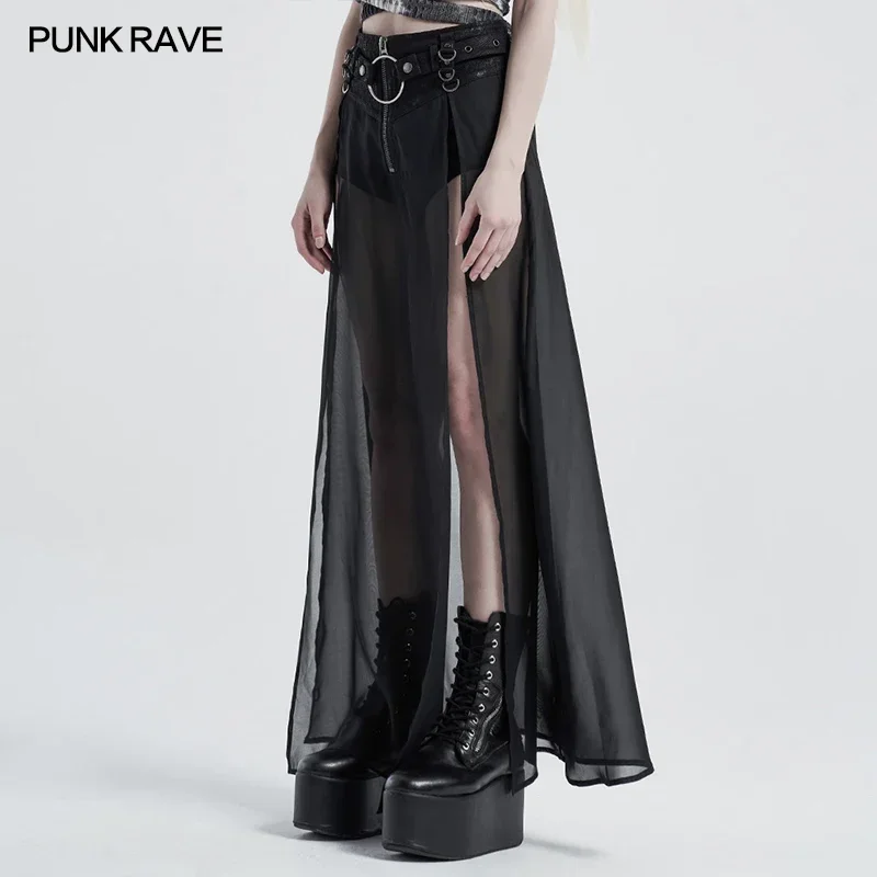 PUNK RAVE Women's Punk High Waist Fake Two-pieces Half Skirt
