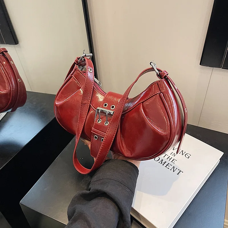 Leather Crossbody Bag Y2K for Women Clutch Purse with Adjustable Strap Hobo Bag Buckle Underarm Purse for Travel Work Shopping 2