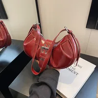 Leather Crossbody Bag Y2K for Women Clutch Purse with Adjustable Strap Hobo Bag Buckle Underarm Purse for Travel Work Shopping 2