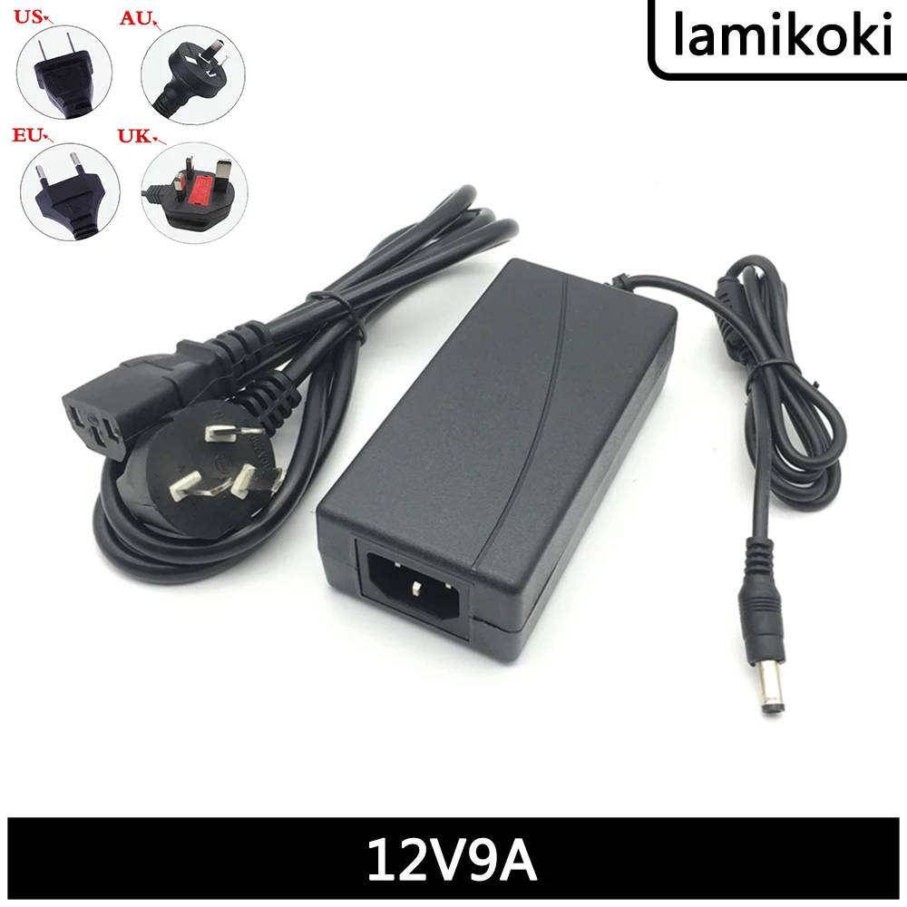 Adaptador de Alimentação 12v 9a 9000ma Fonte de Alimentação de Comutação dc Fonte de Alimentação Estabilizada 108w Cabo de Alimentação 12v9a