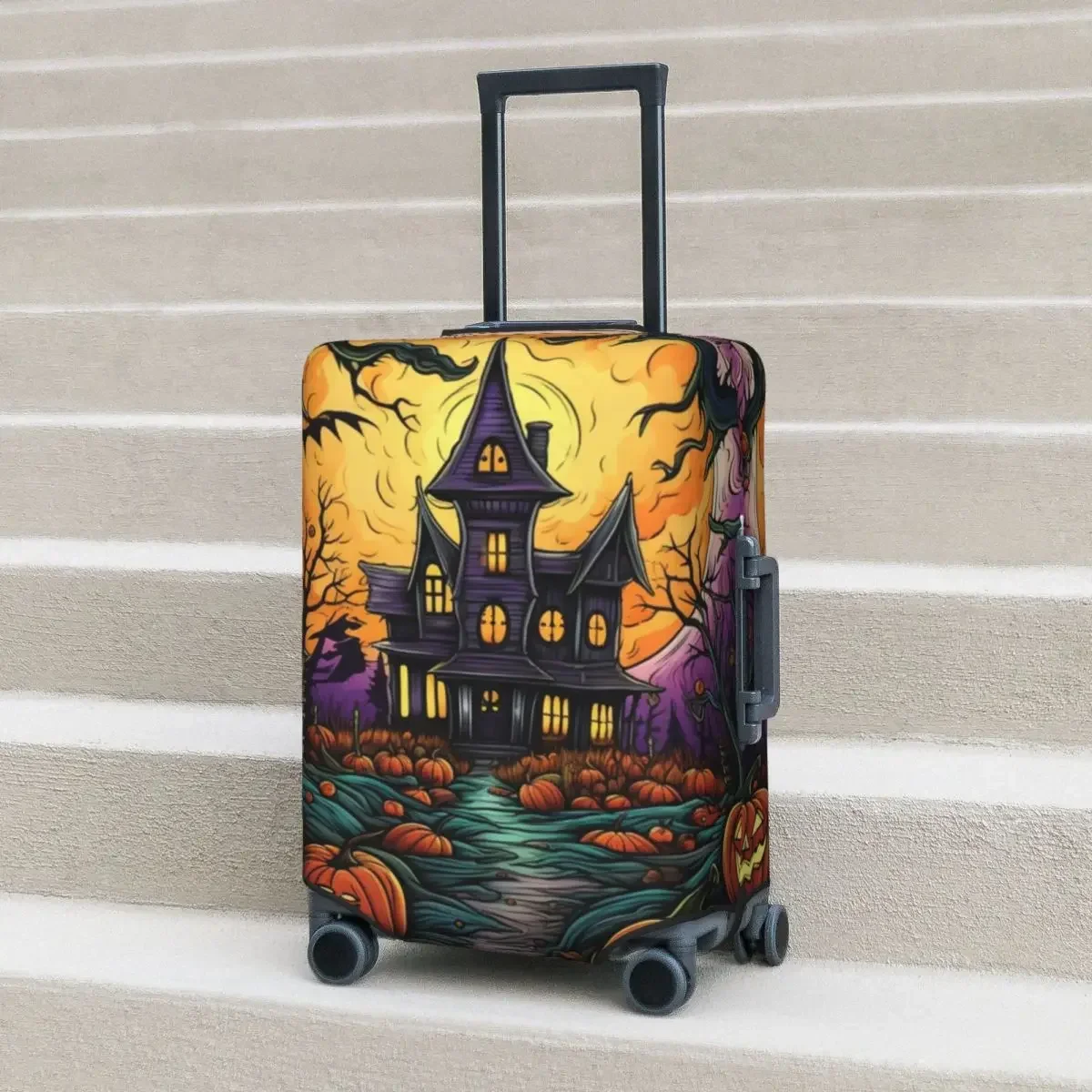 

Scary Halloween Suitcase Cover Haunted House Pumpkin Cartoon Useful Cruise Trip Protector Luggage Supplies Flight