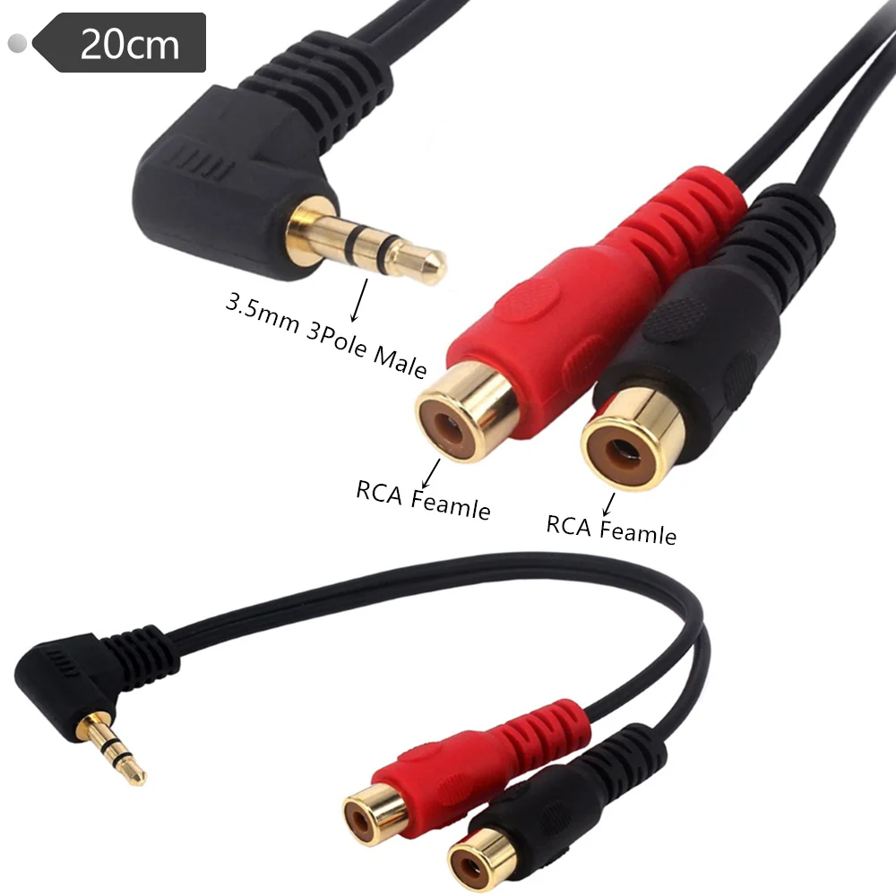 

Аудиокабель 3,5 мм в RCA, под прямым углом 90 градусов, со штекером 3,5 мм (1/8 дюйма) на 2 RCA гнезда, стерео аудио Y-кабель