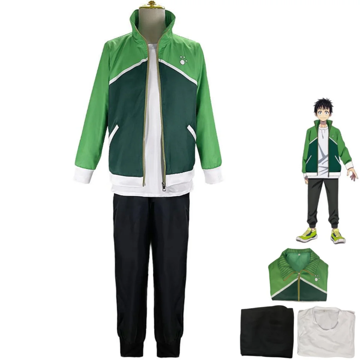 

New Anime Zom 100: Bucket List of The Dead Akira Tendou Cosplay Costume Green Splicing Coat Sportswear Man Leisure Party Suit