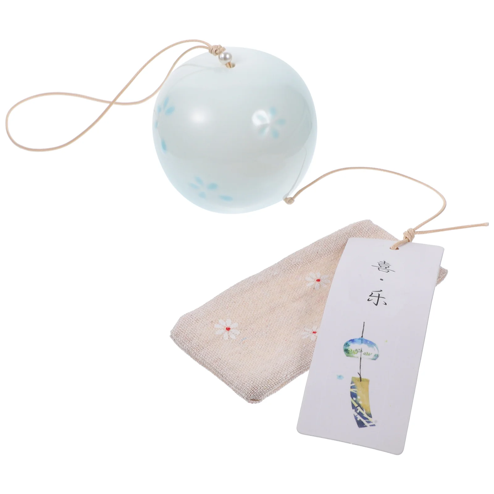 Ceramic Wind Chime Japanese Style Decor Bell Car Pendant Praying Window Blue Ornaments 2