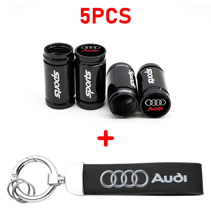 Luxury Car Tire Valve Caps and Suede Keychain Gift Set