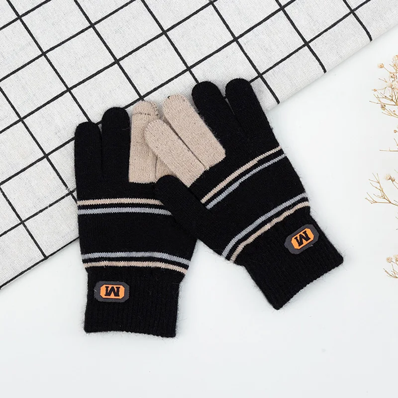 Children Gloves 5-12 Years Boys Knitted Autumn Warm Split Finger Color Matching Winter Outdoor Playing Boys Gloves
