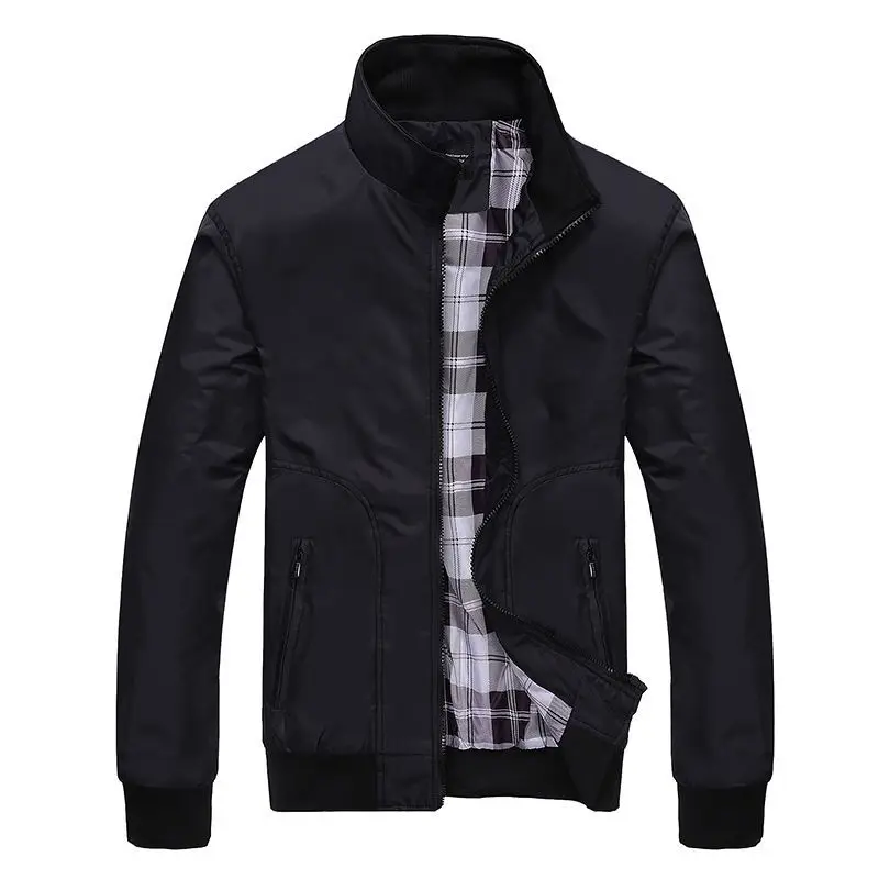Men's Clothing Spring and Autumn Casual Large Loose Long Sleeve Printed Polo Jacket Threaded Cuff Zipper Warm Solid Color Coat