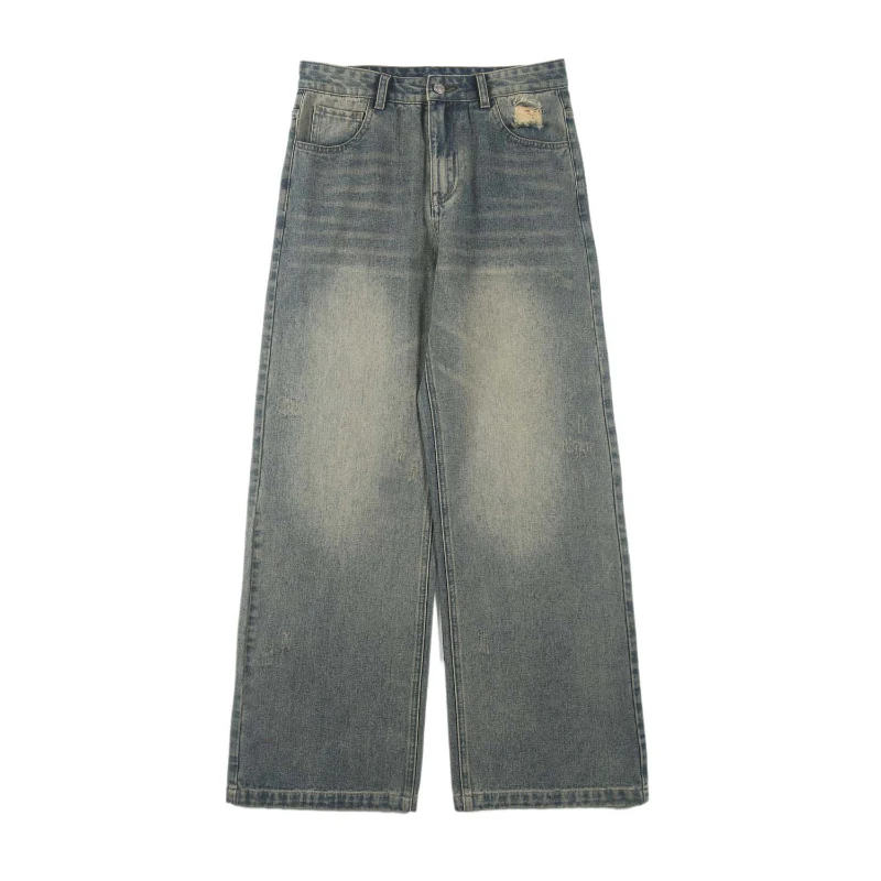 Spring and Summer American StylecleanfitCasual Straight-Leg Wide Leg Jeans for Men and Women RetrovintageWashed Pants2024New