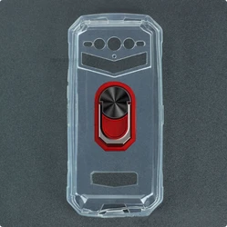 Durable Silicone Phone Case with Back Finger Ring & Stand for Doogee S100 Pro (Transparent C Red)