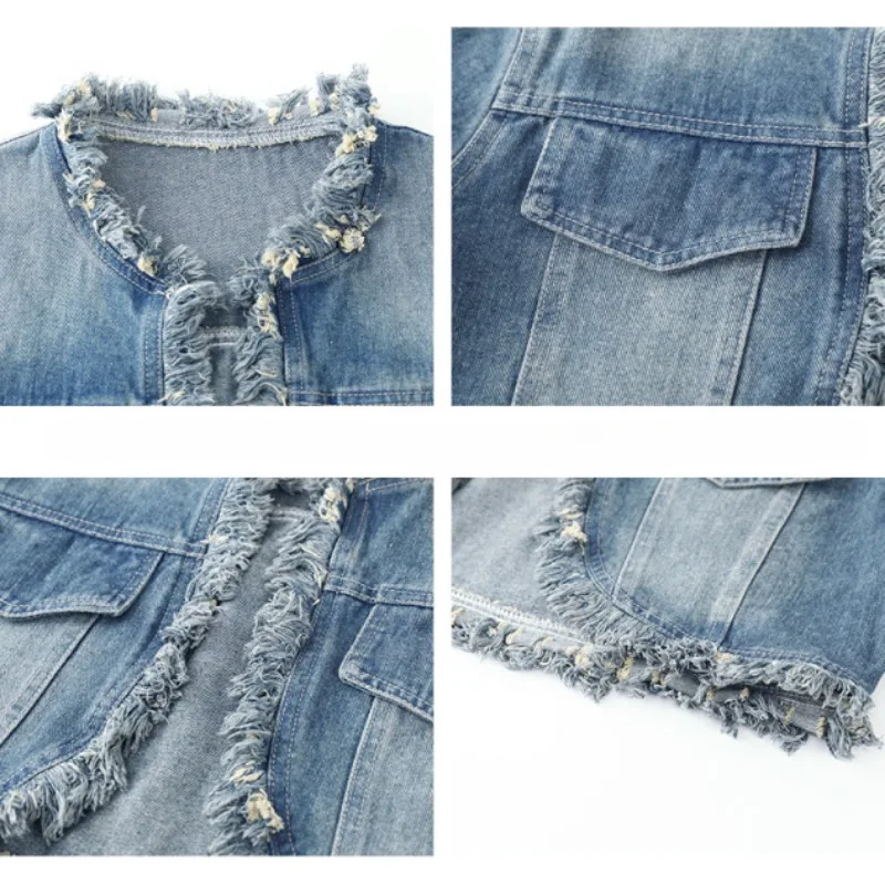Women Short Denim Jacket 2024 New Spring Female French Style Retro Design Niche Outcoat Round Neck Loose Casual Fashion Outwear