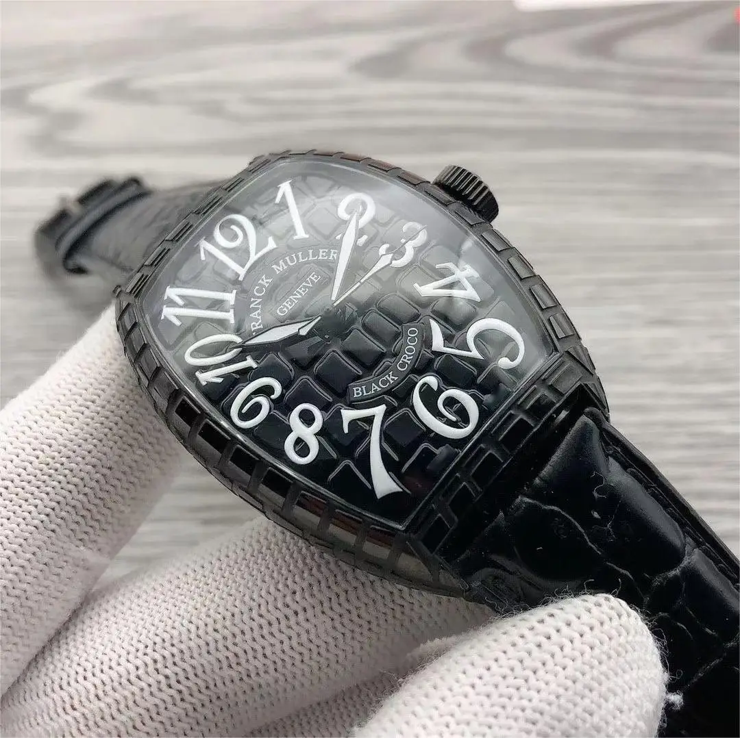 FRANCK MULLER Watches for Men Automatic Watch Made of Precision Steel with Three-dimensional Plaid Case Luminous Leather Strap