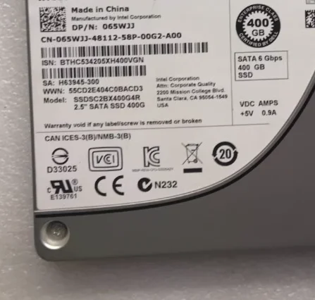 For S3610 065WJJ SSDSC2BX400G4R 400GB SATA SSD Solid State Drive