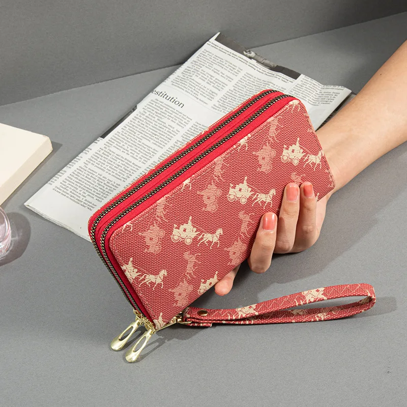 

2023 Stylish Minimalist New Women's Long Style Double Zipper Wallet Large Capacity Double Layer Wallet Printed Handbag Mobile