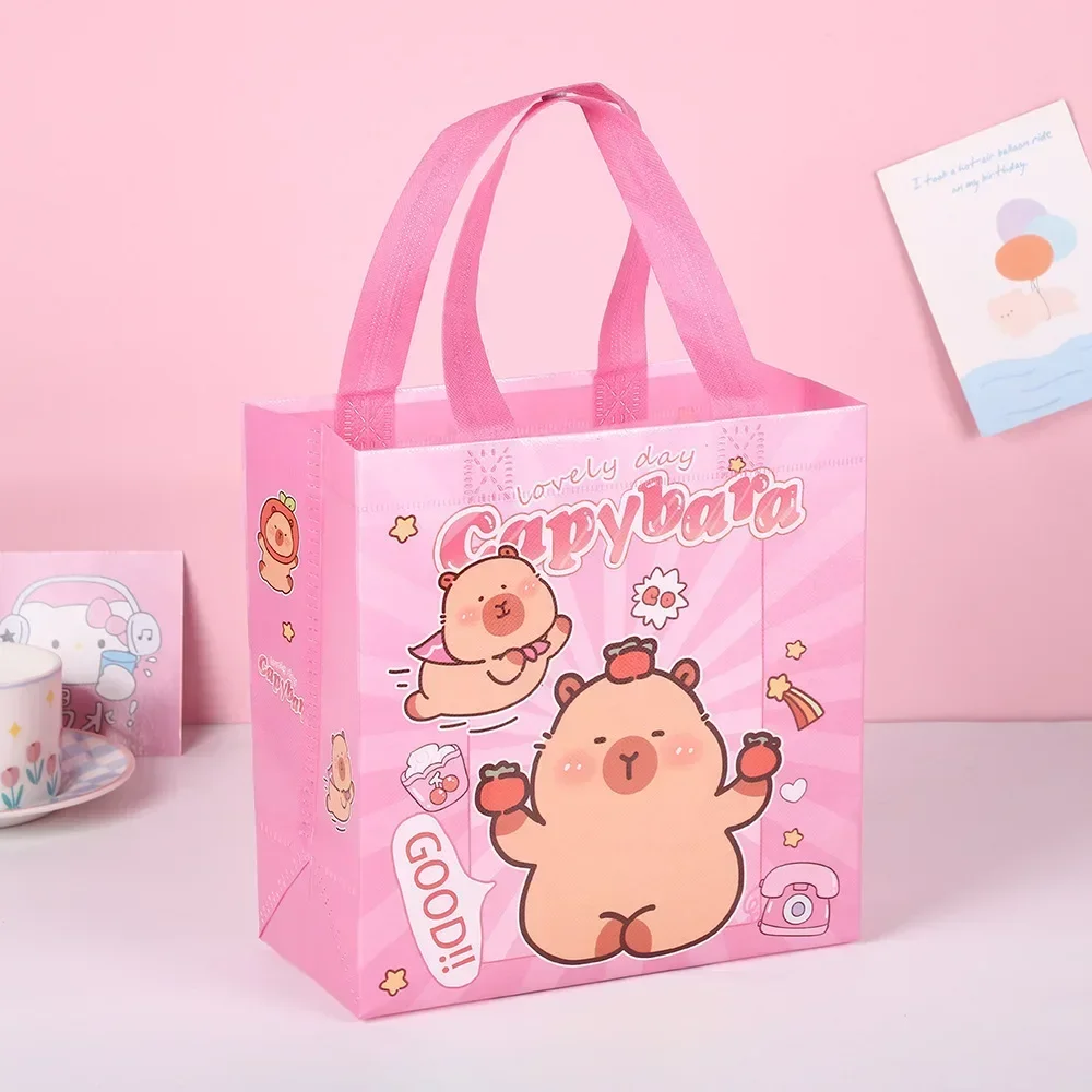 Capybara Non-Woven Shopping Bag Recycle Portable Children Gift Capybara Tote Bag Waterproof Large Storage canvas tote bags