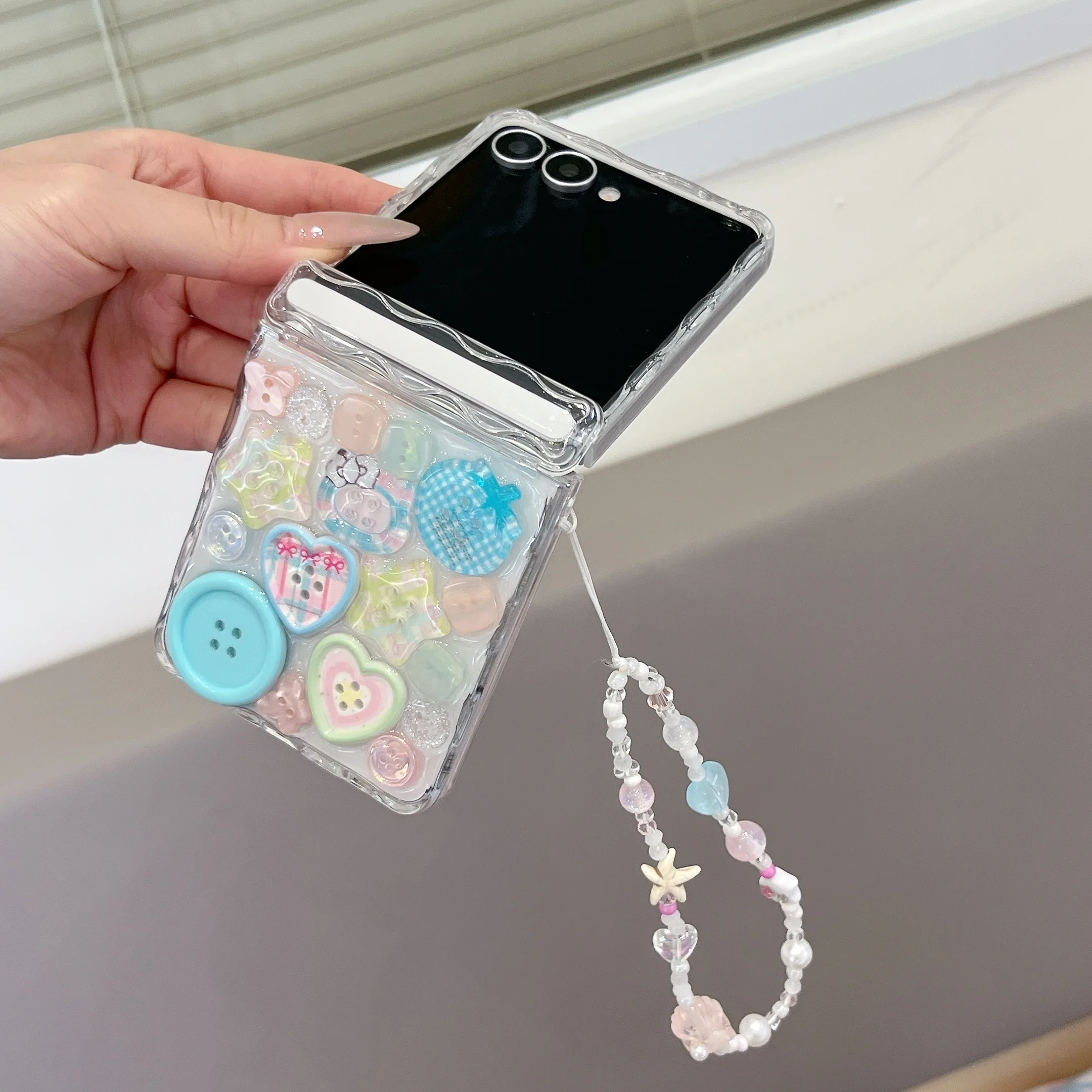 Magnetic Axis Fold Wave Edge 3D Button Transparent Shockproof Phone Case