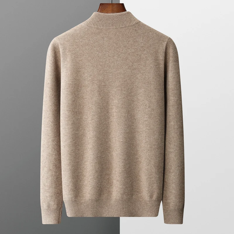 Autumn and Winter New Thickened Half High Neck sweater Men's Clothing Zipper Pullover 100% Merino wool Knitted Jacket Top 6