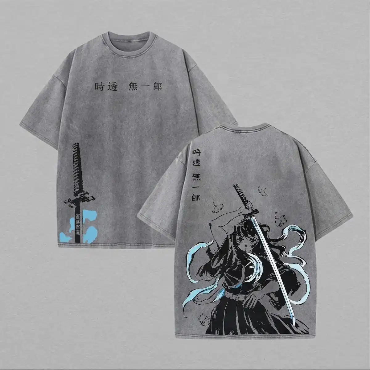 Vintage Wash Aesthetic Anime Graphic Tee, Otaku Gift Apparel