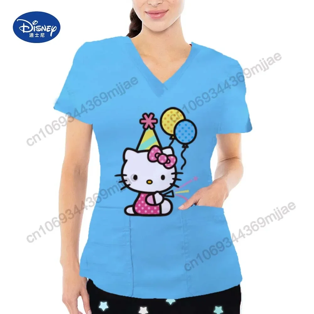 

Women's V-neck Y2k Top Cartoon Short Sleeves T-shirt Pocket Fashionable Women's T-shirt