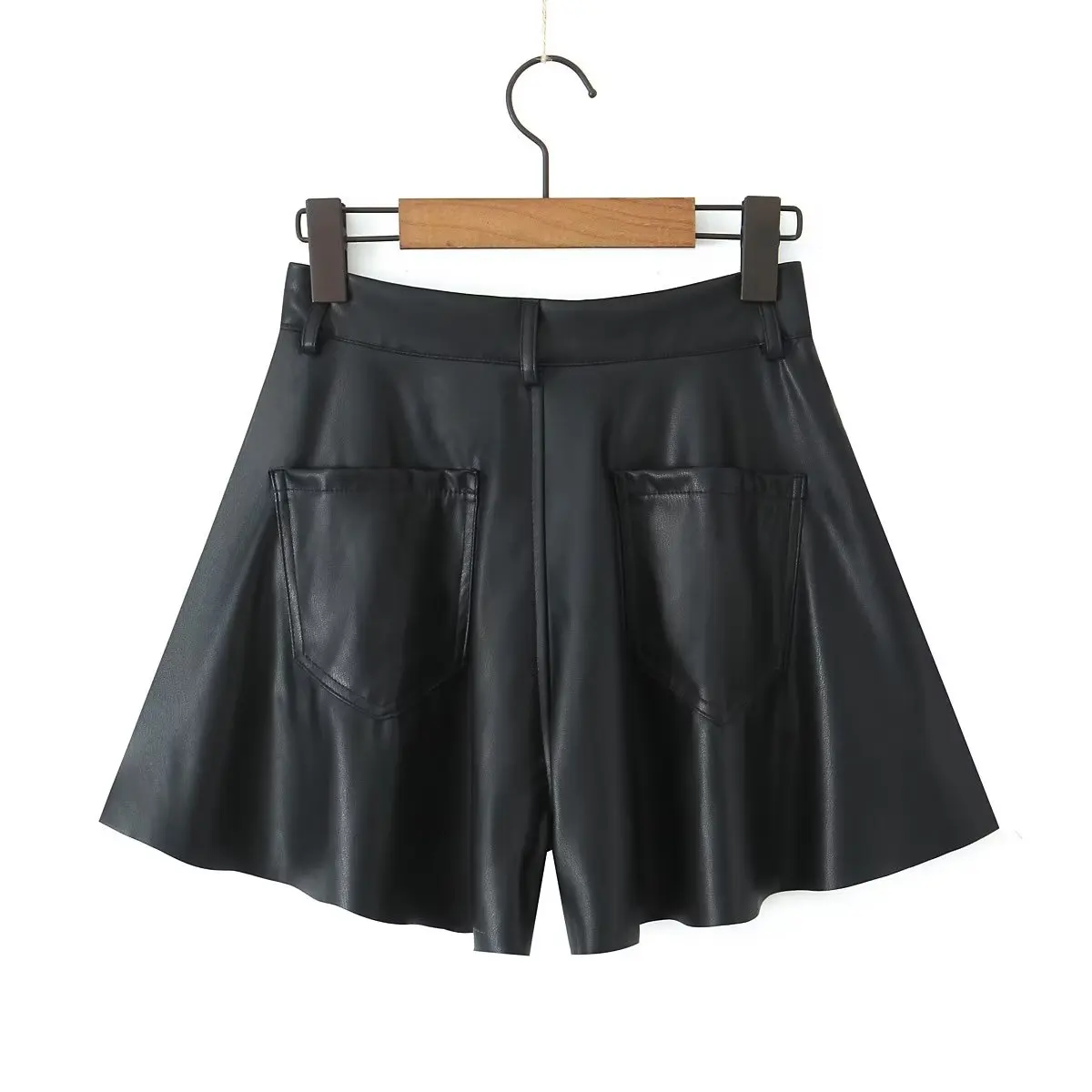 Dave&Di Autumn WInter French Fashion Blogger Retro Harem Shorts Leather High Waist Casual Fleece Bermuda Women