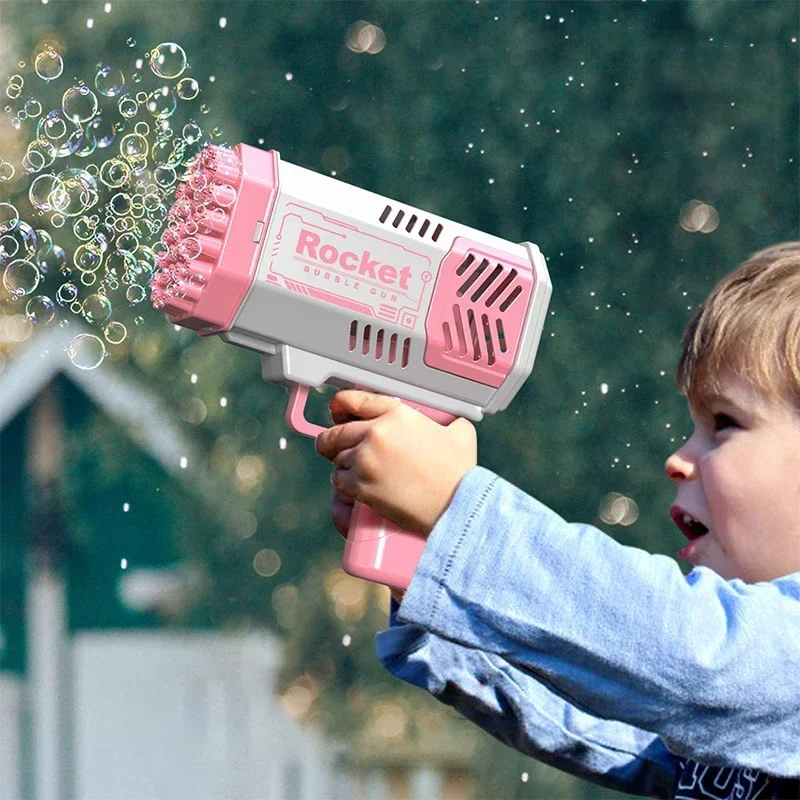 40 Holes Electric Rocket Bubble Machine Handheld Automatic Space Light Bubble Gun Kids Outdoor Battle Toys Without Bubble Water 6