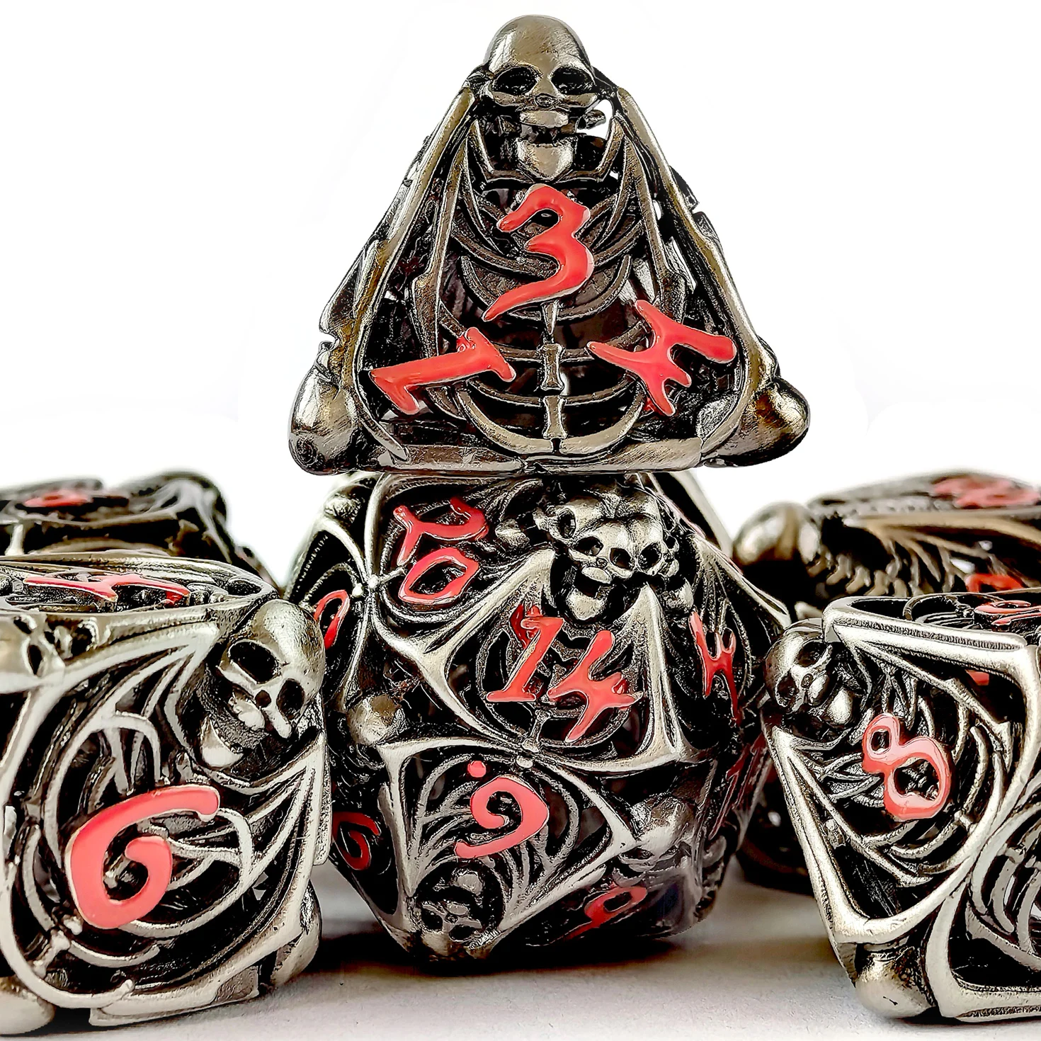 DND Metal Set Dice 7 Role Playing Dice Skull Feature, Hollow Metal D&D Dice Dungeon and Dragon 3