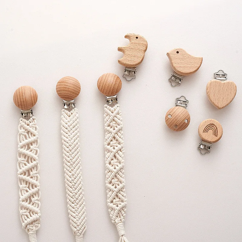 Baby Pacifier Chain White Hand Braided Cotton Cloth Teething Chain Beech Nipple Clip For Nursing Toys Shower Gift Baby Supplie 4