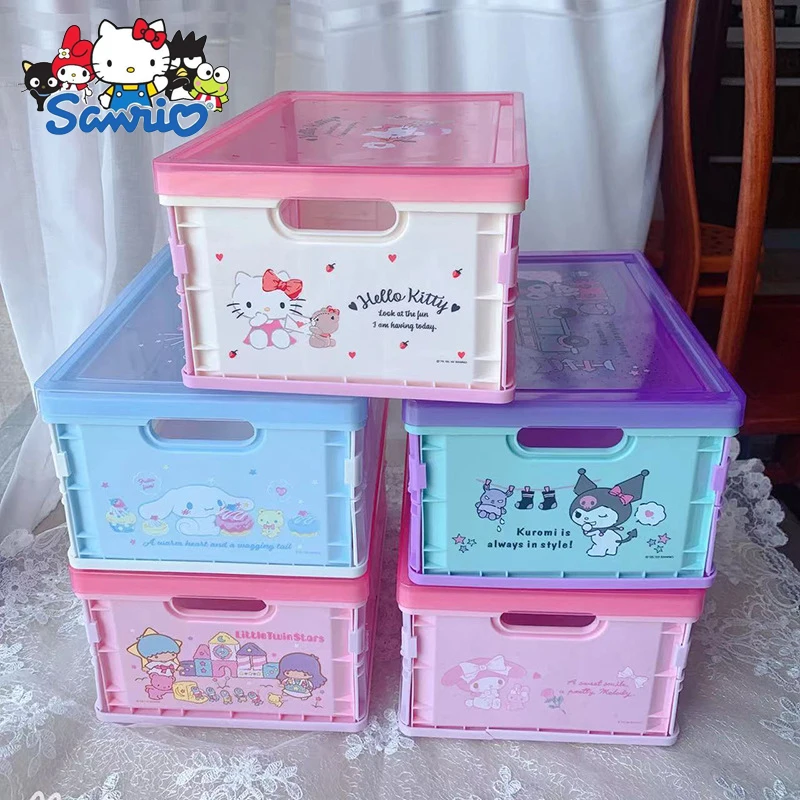 Sanrio Japanese Cartoon Melody Kuromi Pachacco Foldable Cosmetic Storage Box Plastic Cover Dust Proof Desktop Cover Sorting Box