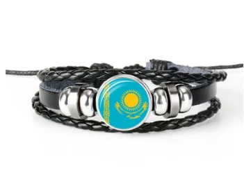 

Love Kazakhstan Bracelet Handmade Kazakhstan Flag Charm Women Men Leather Bracelets & Bangles Jewelry