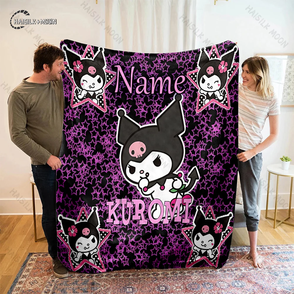 Customized Name Personalized Blanket Sanrio Kuromi Printed Blanket Soft and Comfortable Home Travel Adult and Warm Blanket 4
