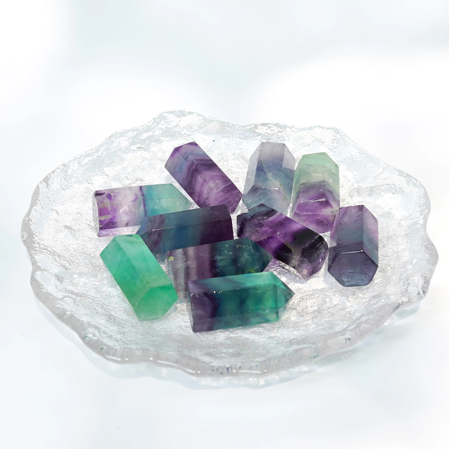 

35mm Beautiful Natural Fluorite Hexagonal Prisms Obelisk Polish Crafts Crystal Wand Decoration Energy Healing Stone Ornament