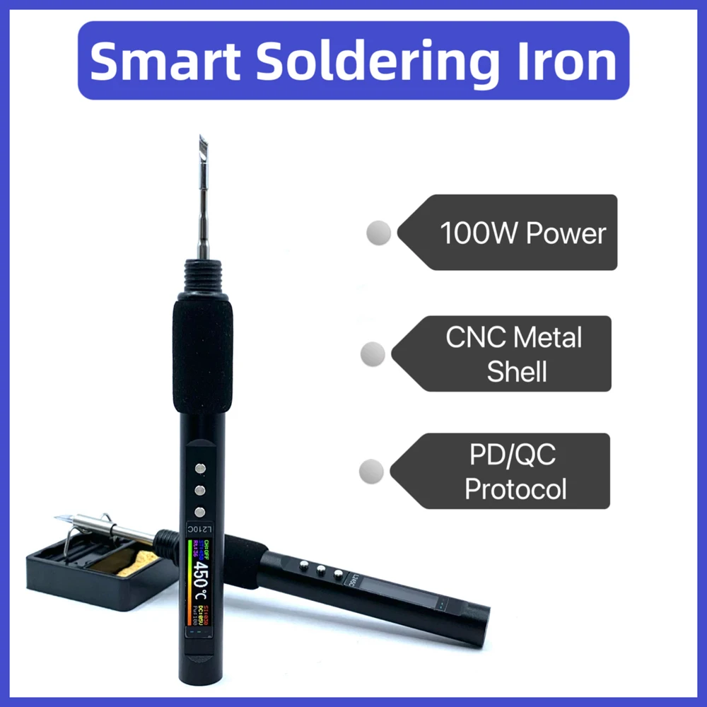 PD 100W Portable Electric Soldering Iron 50-500&deg;C Adjustable Temperature 0.99inch Multi-parameter Electronic DIY Repairing Tool
