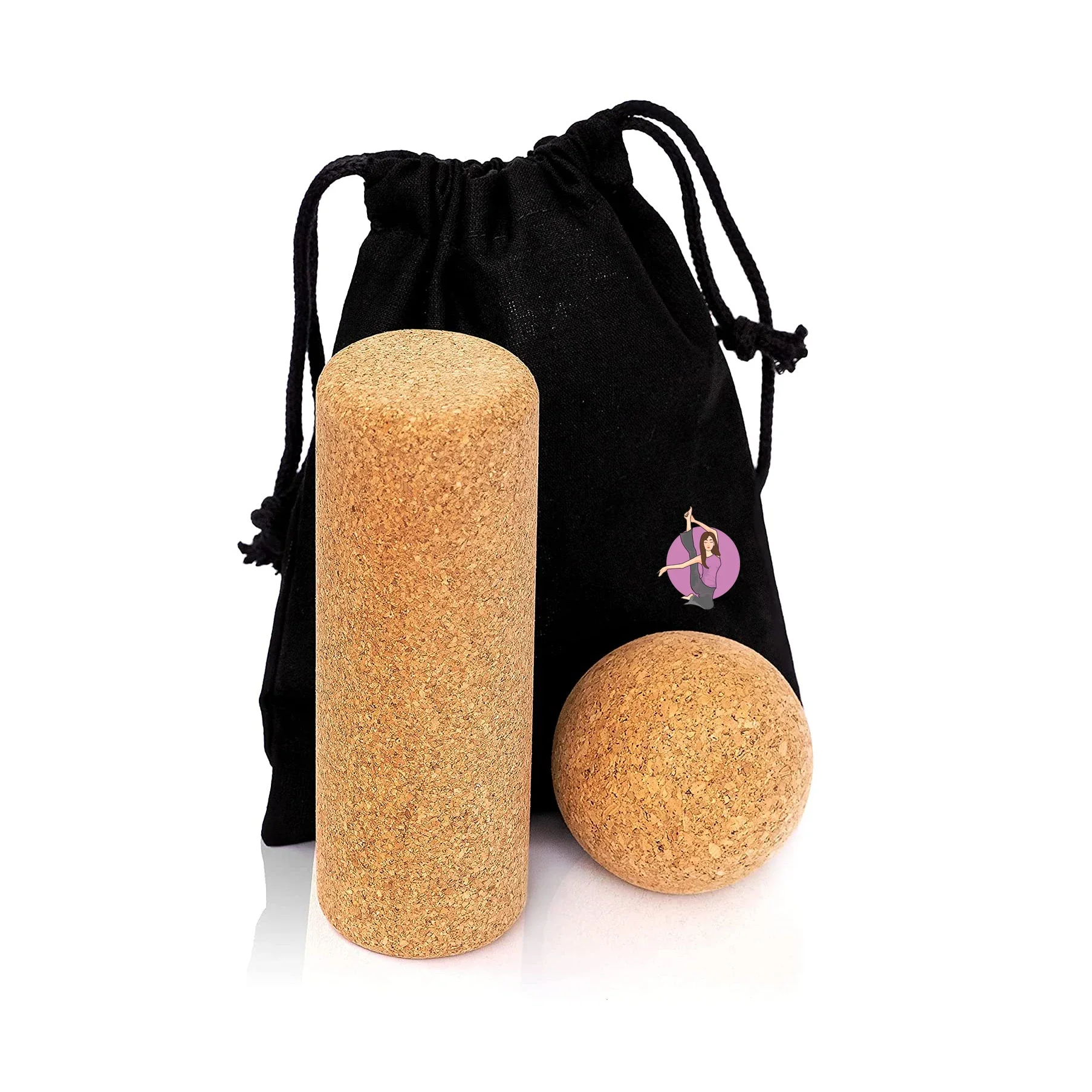 High density natural eco friendly yoga cork set roller lacrosse massage ball peanut for massage