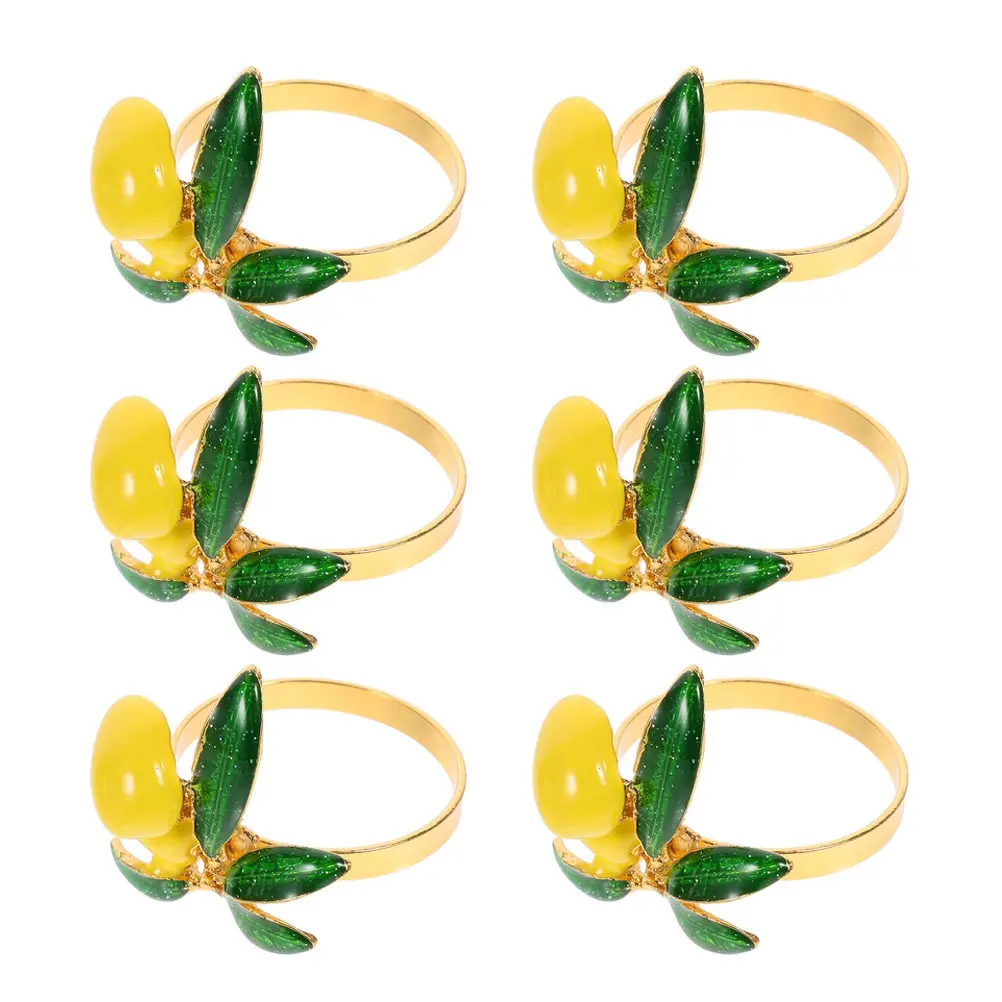 6Pcs 레몬 냅킨 링 홈 다이닝 테이블 장식을위한 고품질 금속 냅킨 홀더 파티 연회 호텔 선물 세트 절묘한