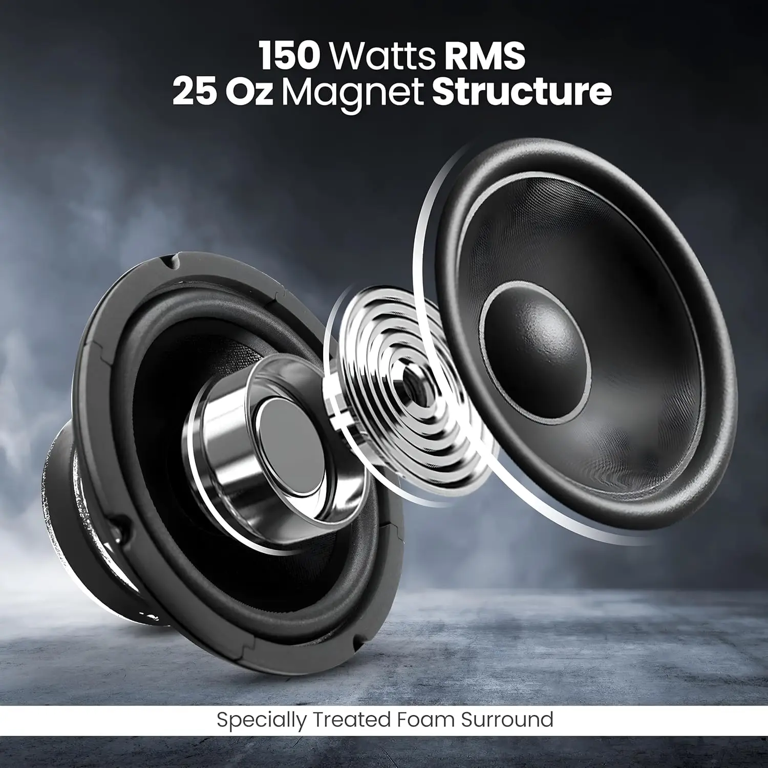 6.5' Car Audio Midrange Speaker, 300W, 8Ohm, 93dB, Paper Cone, 1' KAPTON Voice Coil