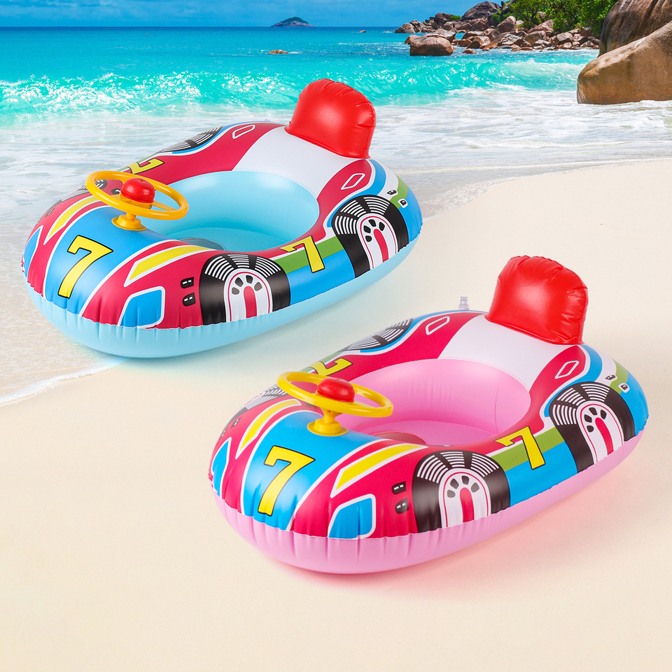 1PC Swimming Pool Float Ring Seat, Cute Car-shaped Inflatable Summer Beach Pool Tube with Handles (Blue and Pink)